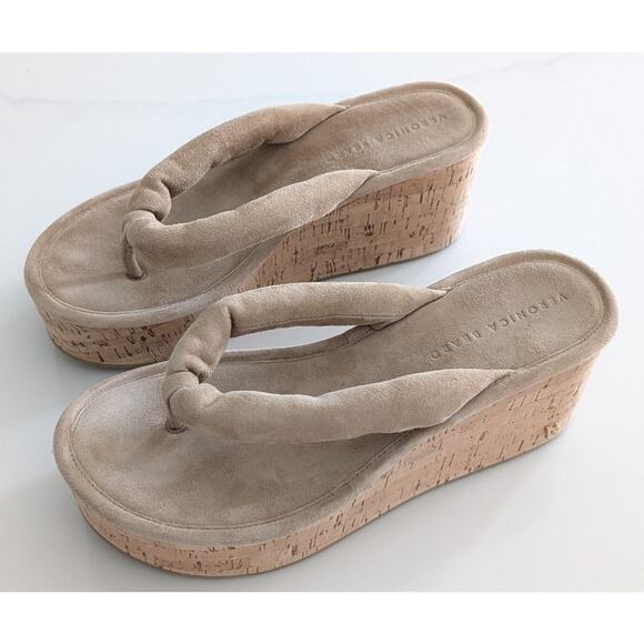 EUC Veronica Beard Geno Suede Platform Sandals Tan Beige US Size 9 - Picture 2 of 8